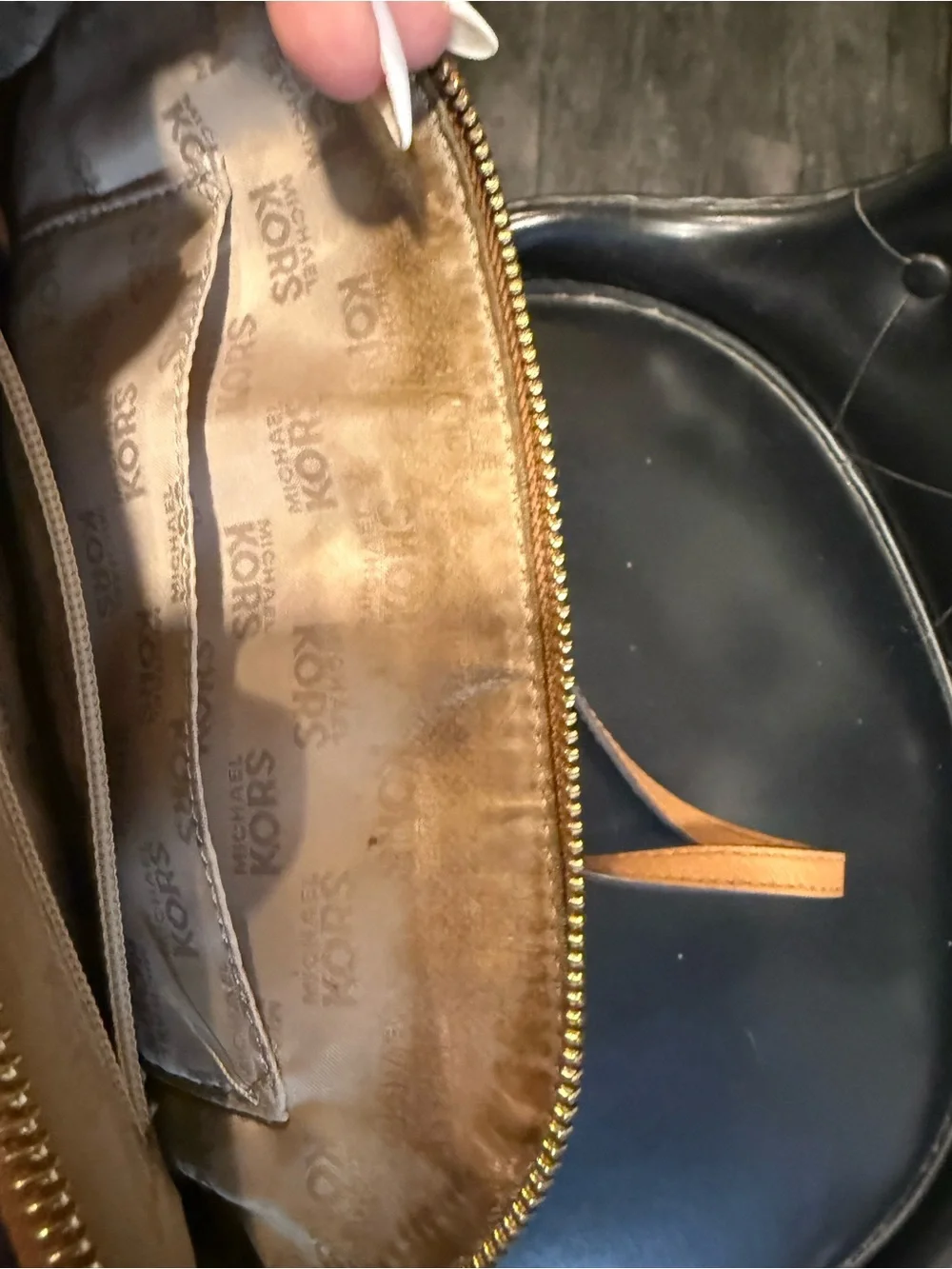 Michael Kors Camel/Tan Saffiano Leather Crossbody Bag with Gold Plaque
